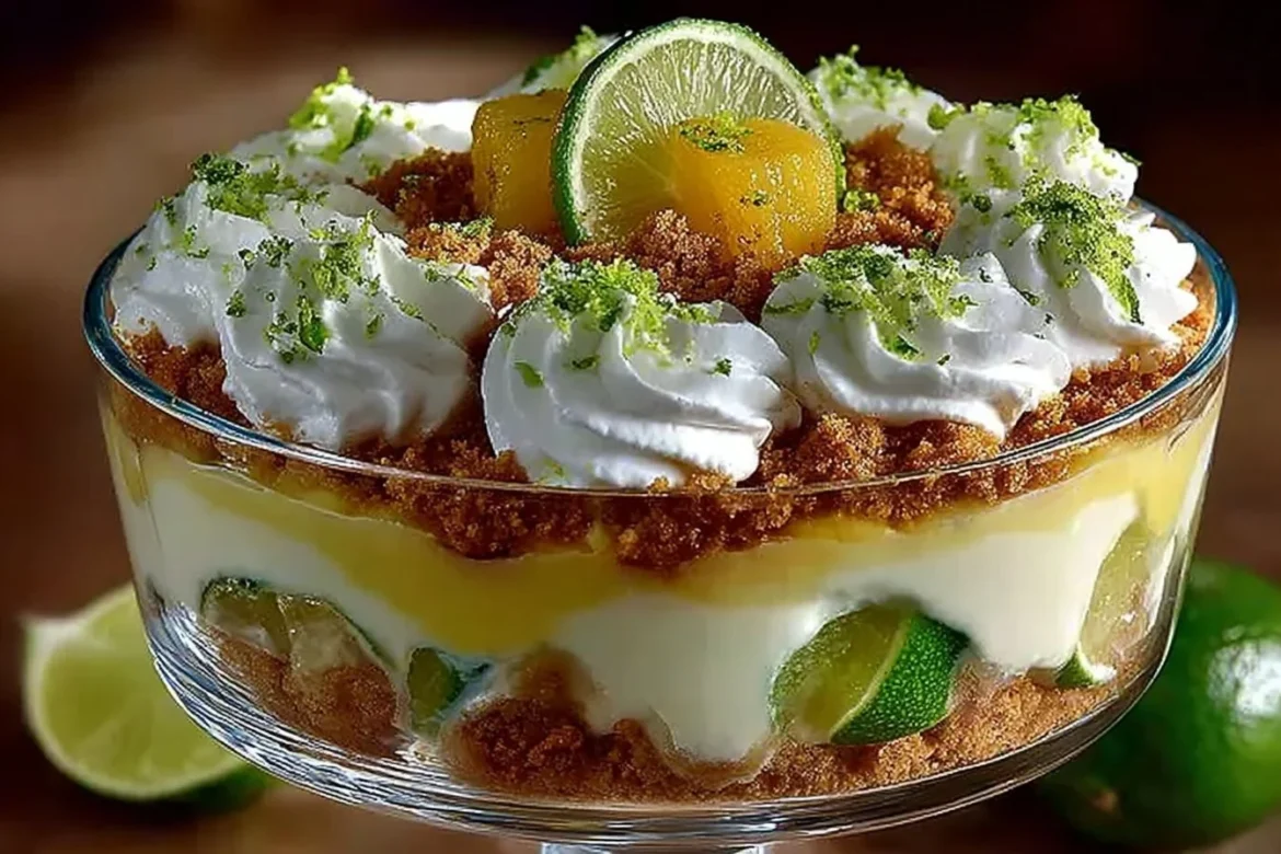 Delicious Key Lime Pie Trifle dessert with layers of cream and key lime flavors