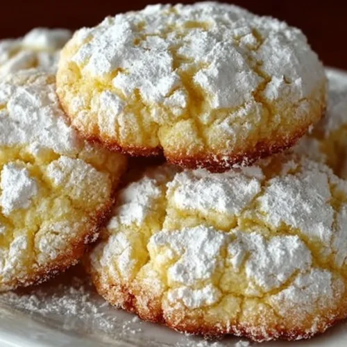 Freshly baked lemon crinkle cookies dusted with powdered sugar