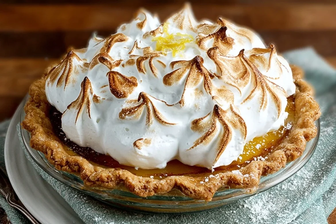 Delicious lemon meringue pie with a golden meringue topping and lemon curd filling