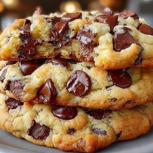 Delicious Levain Bakery chocolate chip cookies stacked on a wooden table