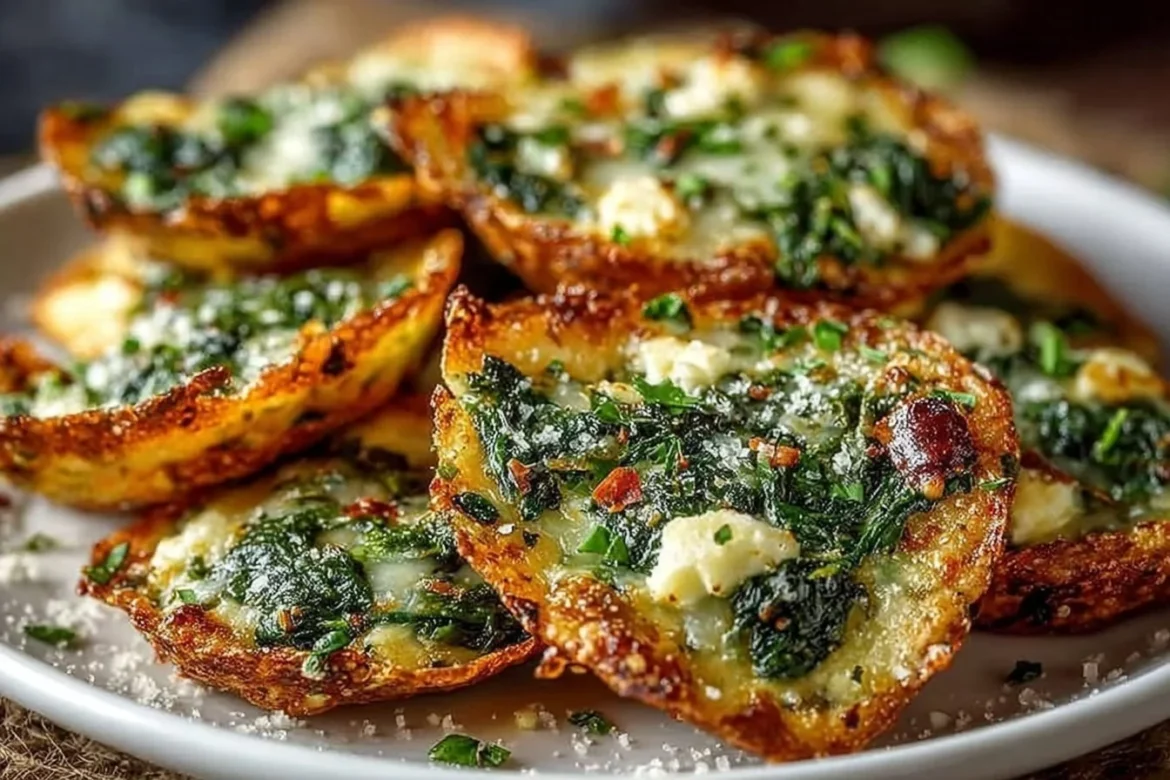 Mediterranean spinach and feta cheese crisps served on a plate