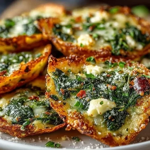 Mediterranean spinach and feta cheese crisps served on a plate