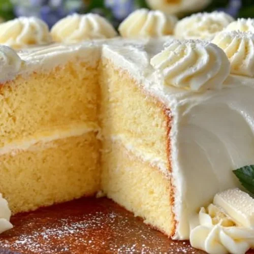 Moist white chocolate velvet cake with creamy frosting and elegant decoration.