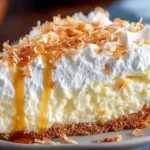 No Bake Coconut Cream Pie topped with whipped cream and coconut flakes
