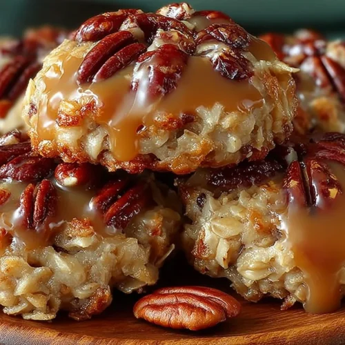No-bake coconut pecan cookies topped with rich praline flavor