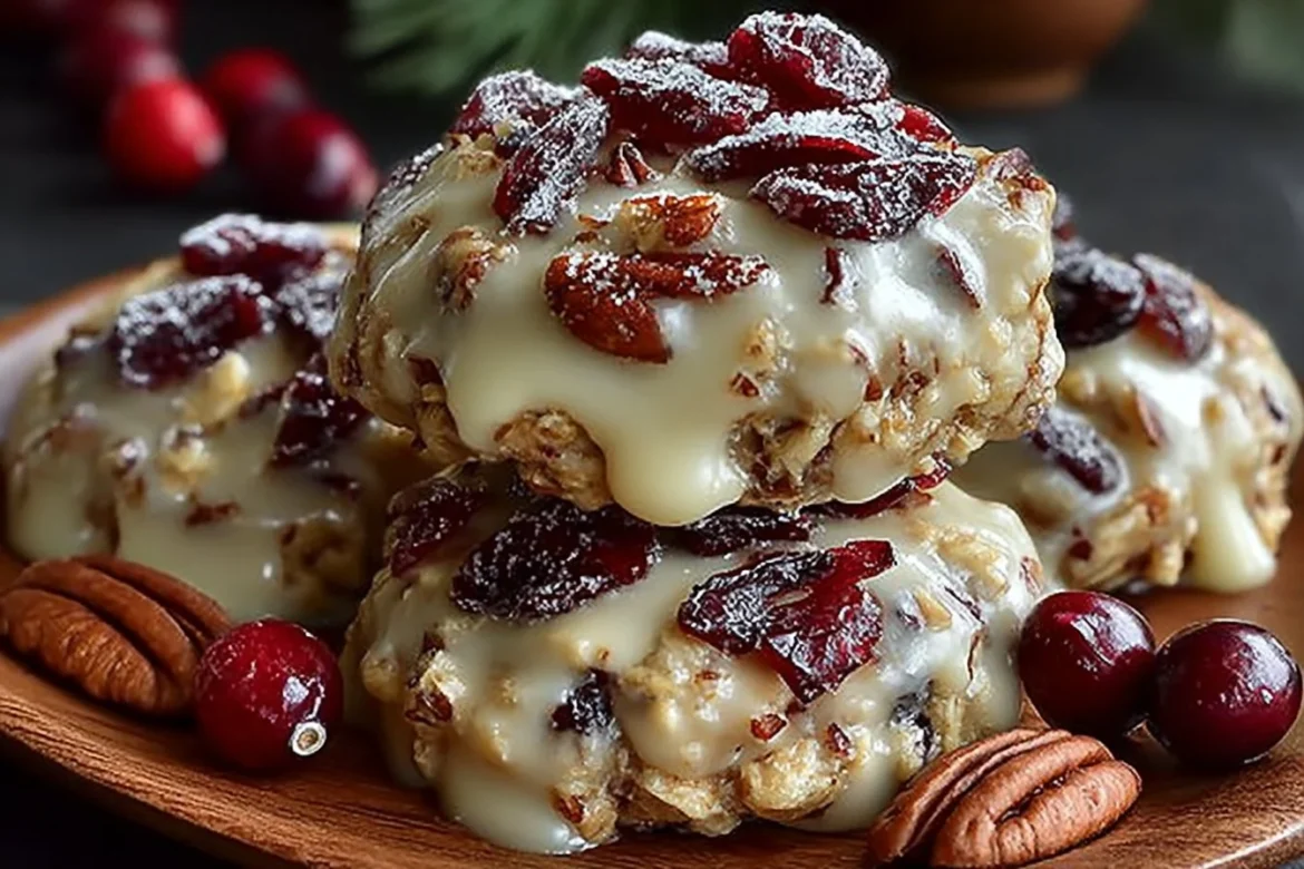 No-Bake Cranberry Pecan Cookies arranged on a plate