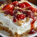Delicious no bake strawberry shortcake dessert with fresh strawberries