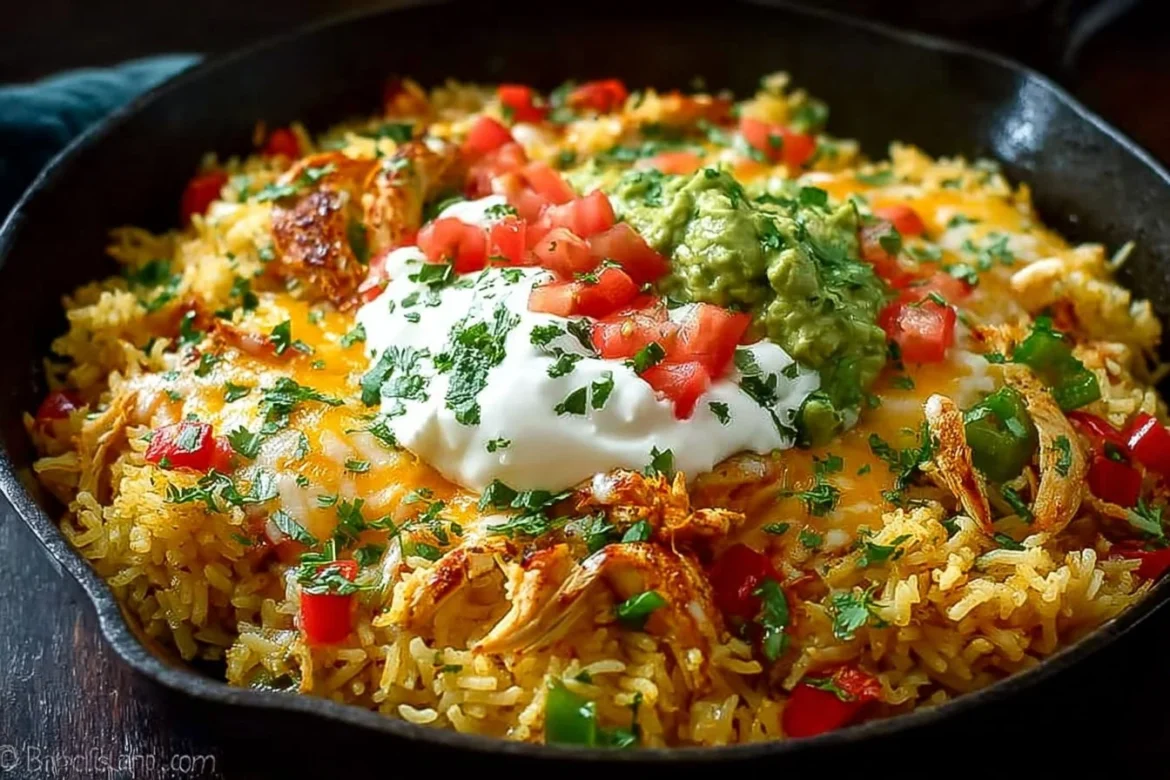 Delicious One-Pan Chicken Fajita Rice with colorful peppers and spices.