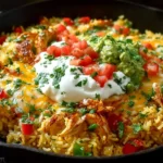 Delicious One-Pan Chicken Fajita Rice with colorful peppers and spices.