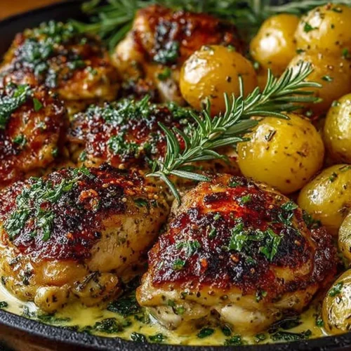One-Pan Cowboy Garlic Chicken with Potatoes and Buttery Herb Sauce