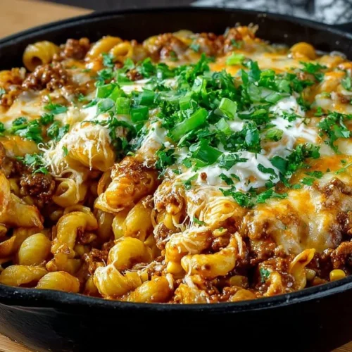 Delicious one-pan Taco Mac and Cheese with cheesy goodness and taco flavor