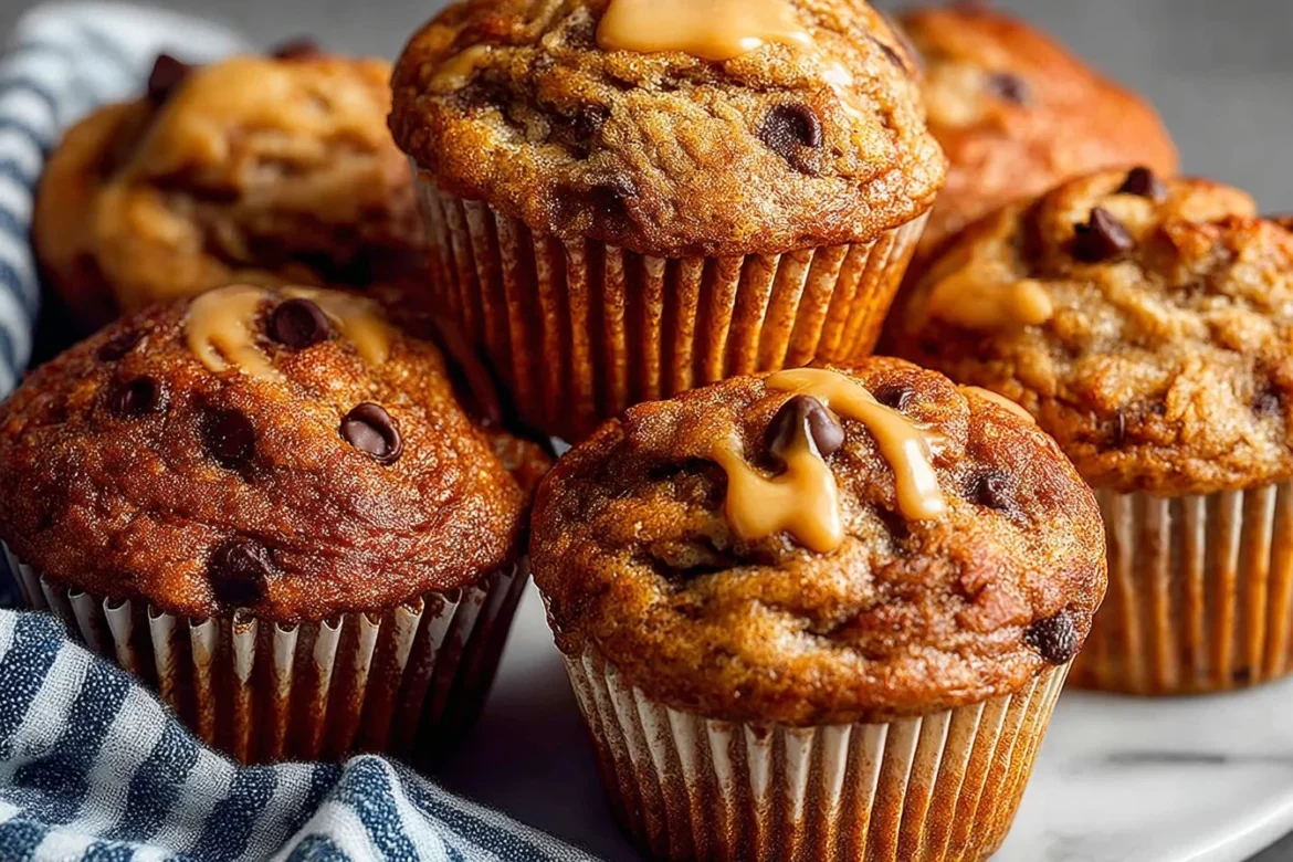 Delicious Peanut Butter Banana Muffins on a kitchen table