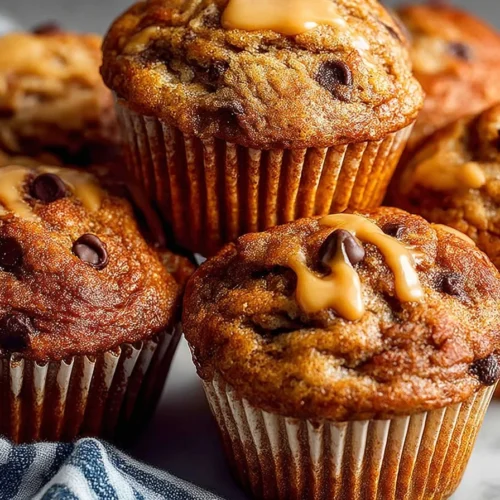Delicious Peanut Butter Banana Muffins on a kitchen table