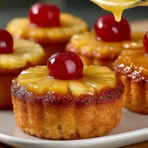 Delicious pineapple upside down cupcakes with caramelized pineapple topping