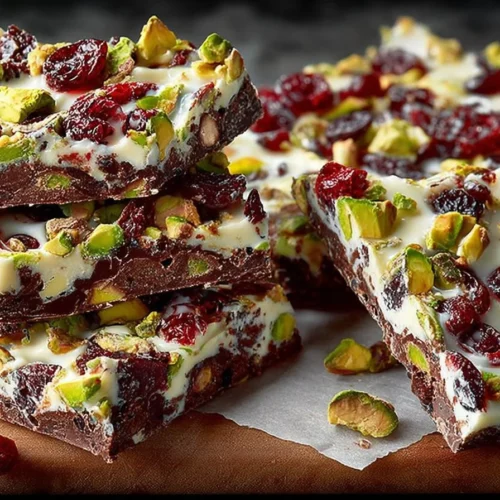 Delicious homemade Pistachio Cranberry Bark with nuts and dried fruit.