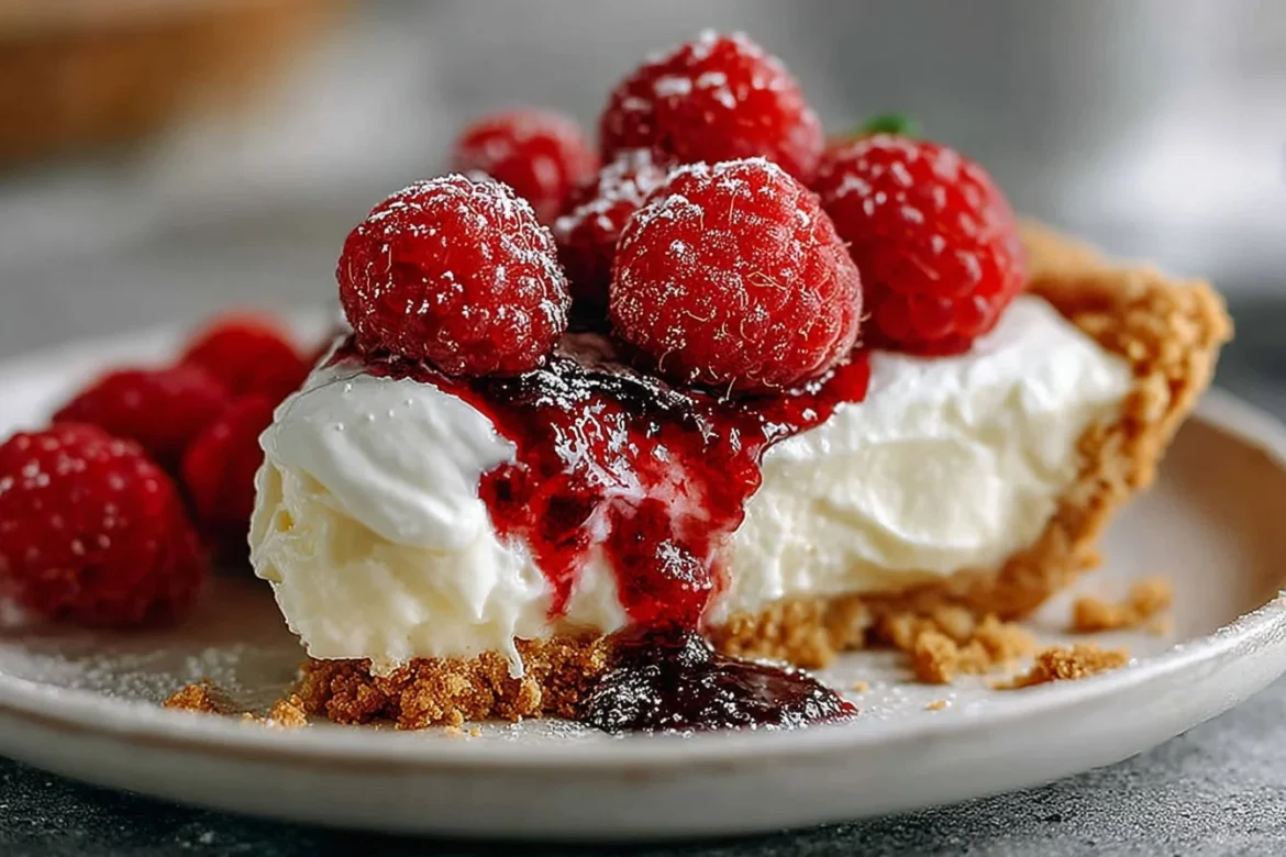 Raspberry Cream Cheese Pie with fresh raspberries and cream cheese filling