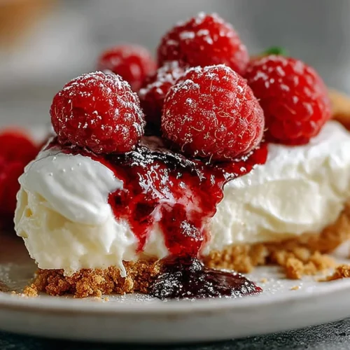 Raspberry Cream Cheese Pie with fresh raspberries and cream cheese filling
