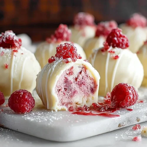 A close-up of Raspberry White Chocolate Truffles served on a white plate