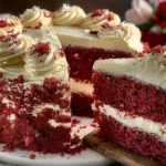 Slice of Red Velvet Buttermilk Cake with Cream Cheese Frosting on a plate