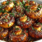 Delicious roasted garlic mushrooms served in a bowl