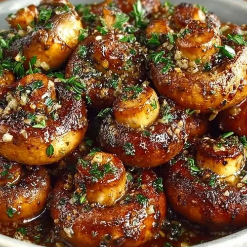 Delicious roasted garlic mushrooms served in a bowl