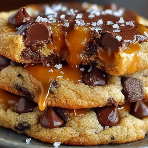 Delicious salted caramel chocolate chip cookies fresh from the oven