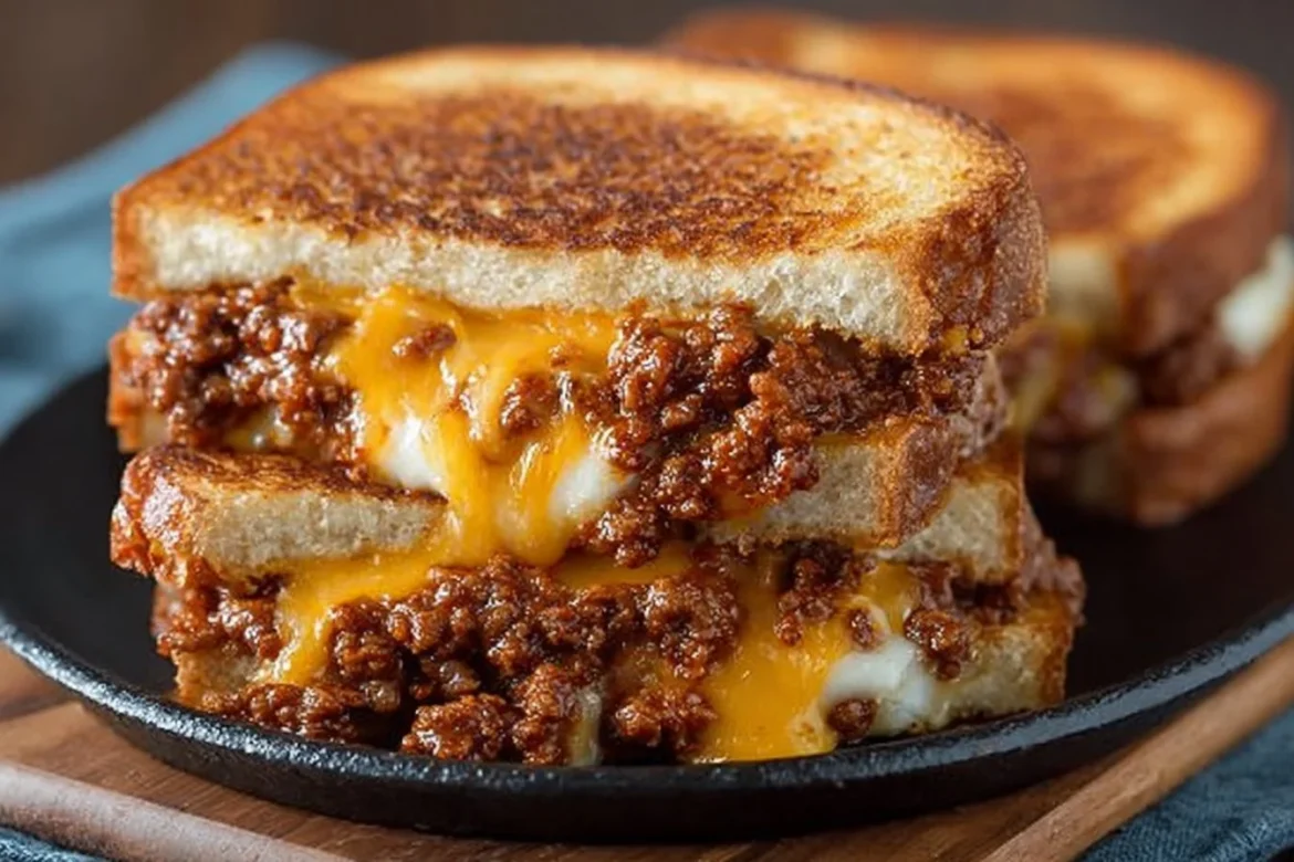 Delicious Sloppy Joe Grilled Cheese sandwich with melted cheese