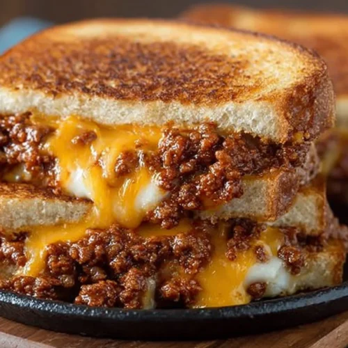 Delicious Sloppy Joe Grilled Cheese sandwich with melted cheese
