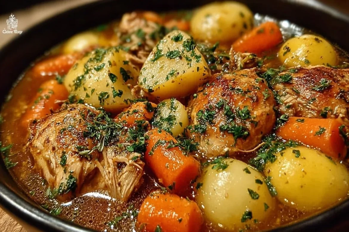Delicious slow cooker chicken stew with tender chicken and fresh vegetables in a bowl