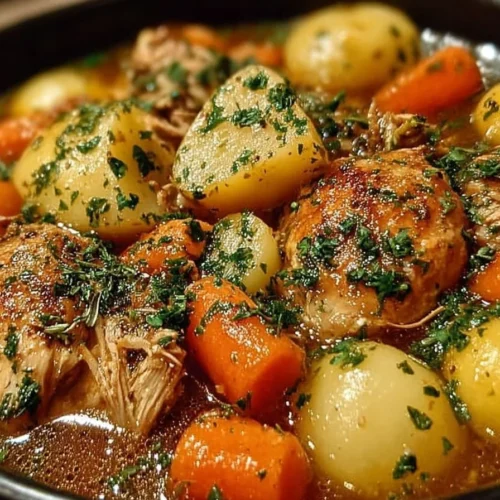 Delicious slow cooker chicken stew with tender chicken and fresh vegetables in a bowl