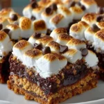 Delicious S'Mores Brownies topped with marshmallows and graham crackers