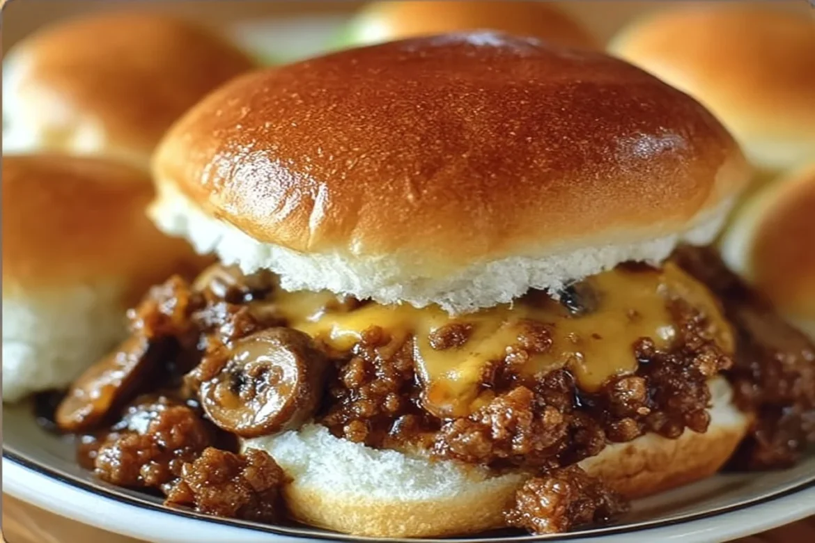 Delicious Steakhouse Burger Sloppy Joes on a plate with toppings