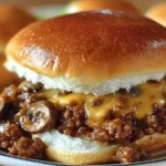Delicious Steakhouse Burger Sloppy Joes on a plate with toppings