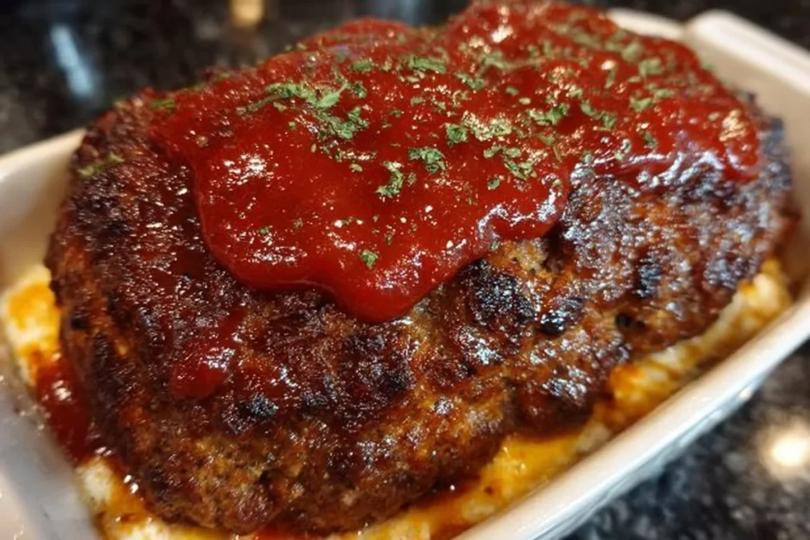 Stove Top Stuffing Meatloaf served on a plate with garnished vegetables