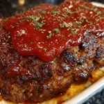 Stove Top Stuffing Meatloaf served on a plate with garnished vegetables