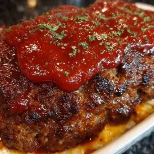 Stove Top Stuffing Meatloaf served on a plate with garnished vegetables