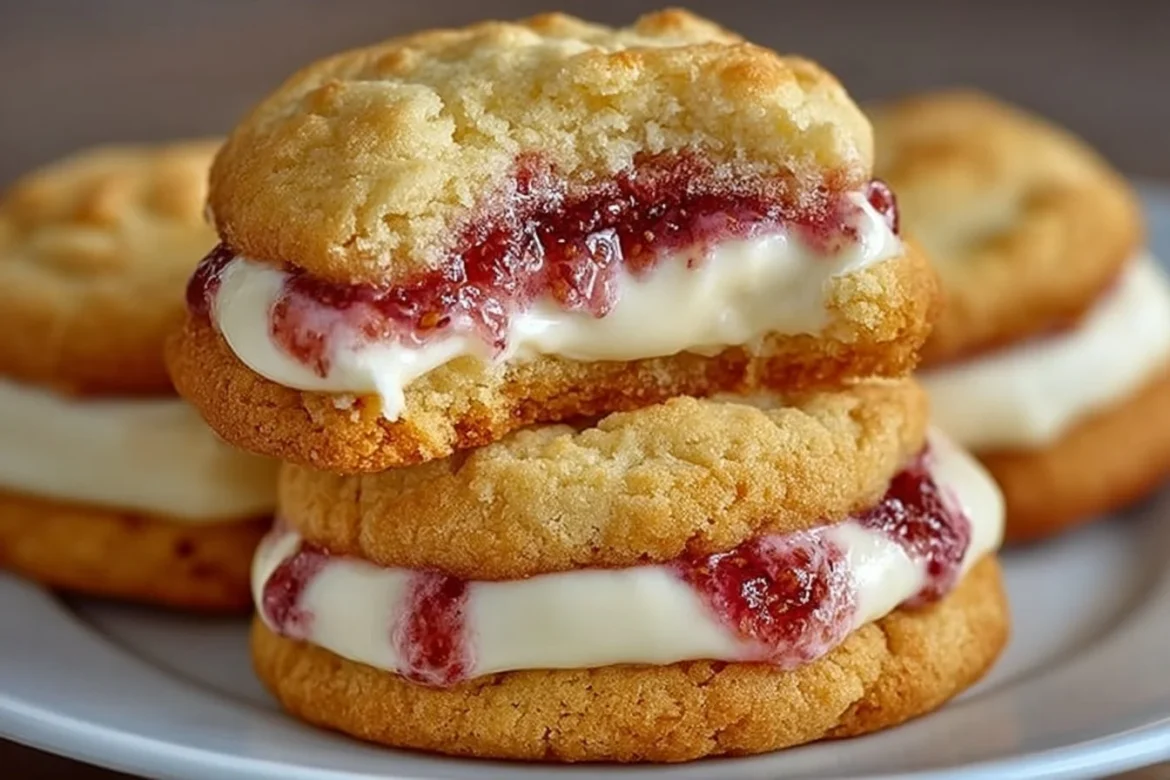 Delicious strawberry cheesecake stuffed cookies on a plate