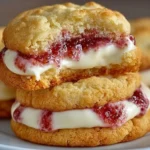 Delicious strawberry cheesecake stuffed cookies on a plate