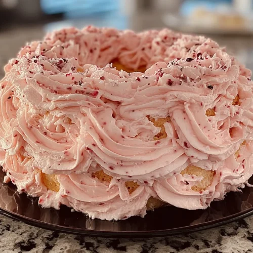Sliced Strawberry Italian Cream Pound Cake with fresh strawberries on top