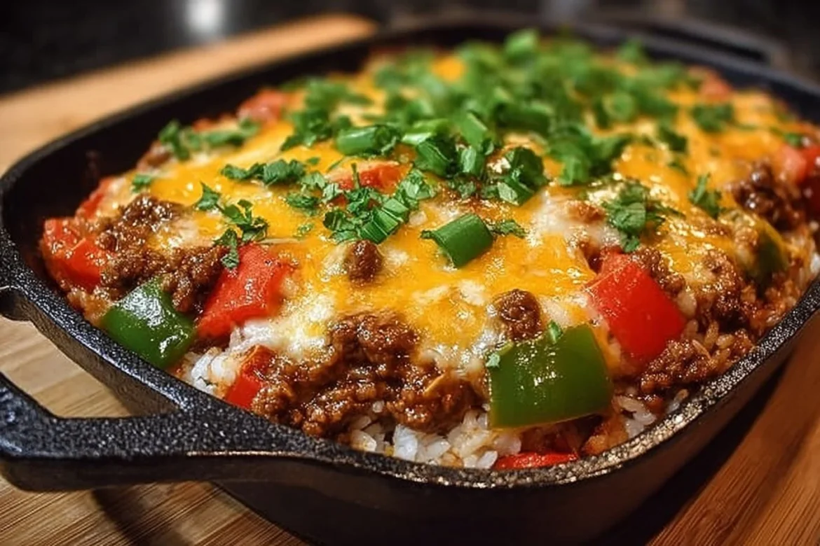 Delicious stuffed pepper casserole with colorful bell peppers and rice