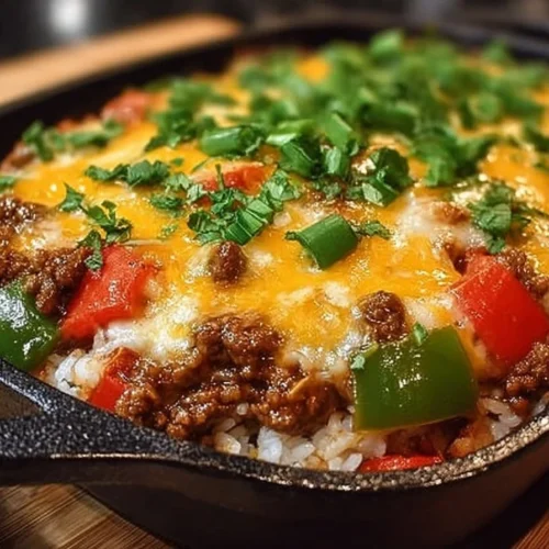 Delicious stuffed pepper casserole with colorful bell peppers and rice