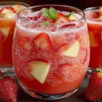 Refreshing summer strawberry apple punch in a glass with fresh fruits