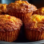 Sweet potato cornbread muffins with honey butter served on a plate.