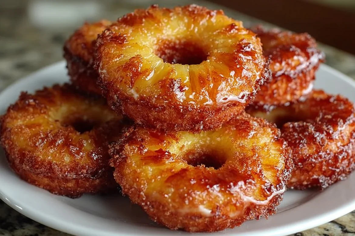 Sweet potato pineapple upside-down donut rings on a plate