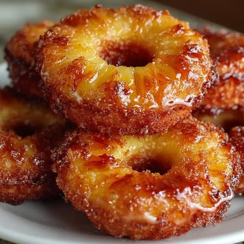 Sweet potato pineapple upside-down donut rings on a plate