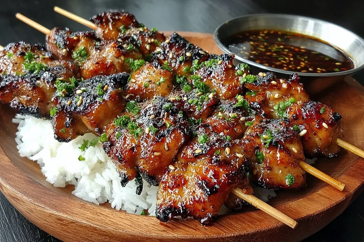 Grilled Teriyaki Chicken Skewers served with fresh vegetables