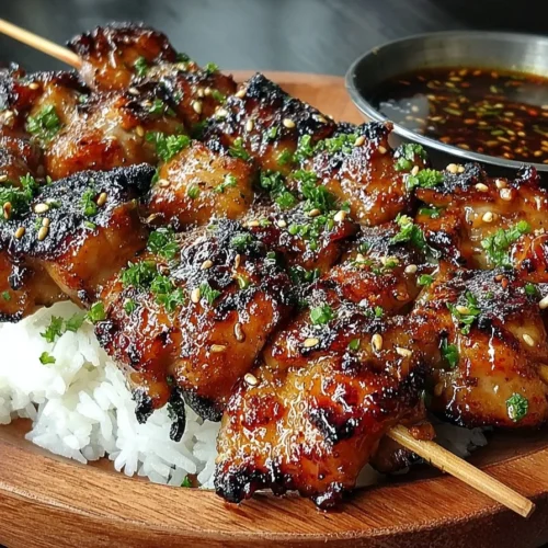 Grilled Teriyaki Chicken Skewers served with fresh vegetables