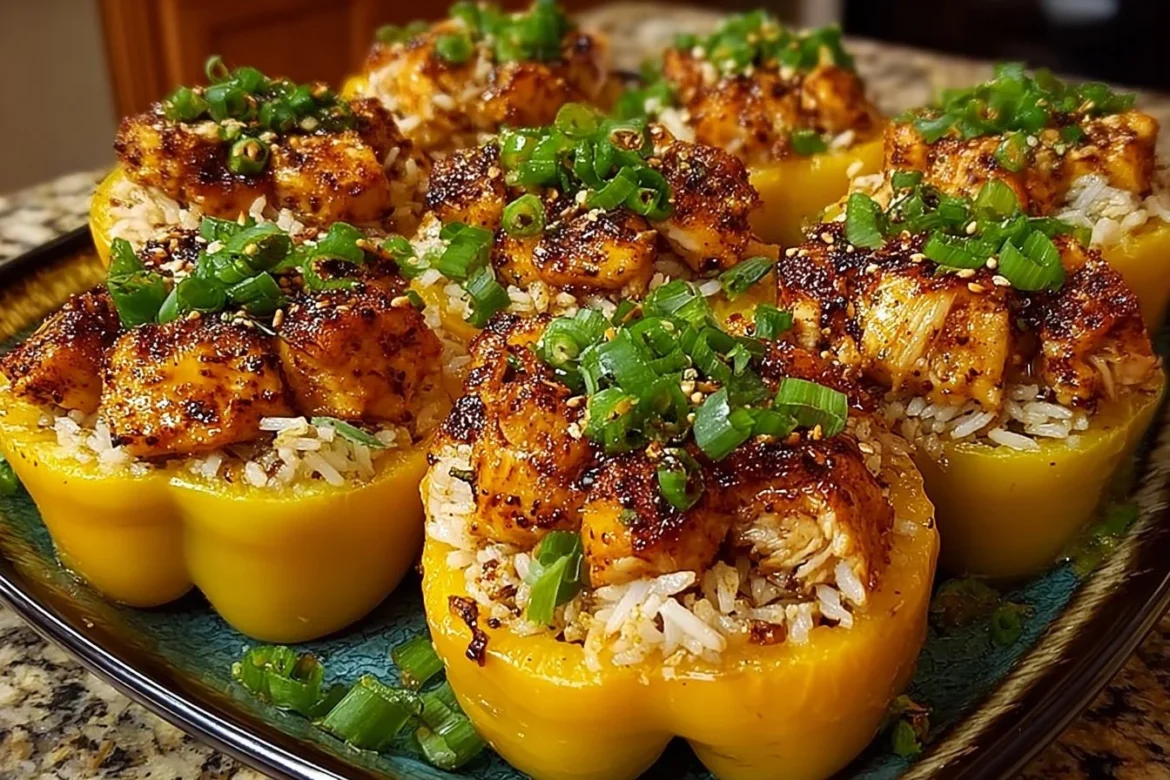 Teriyaki Pineapple Chicken and Rice Stuffed Peppers on a plate
