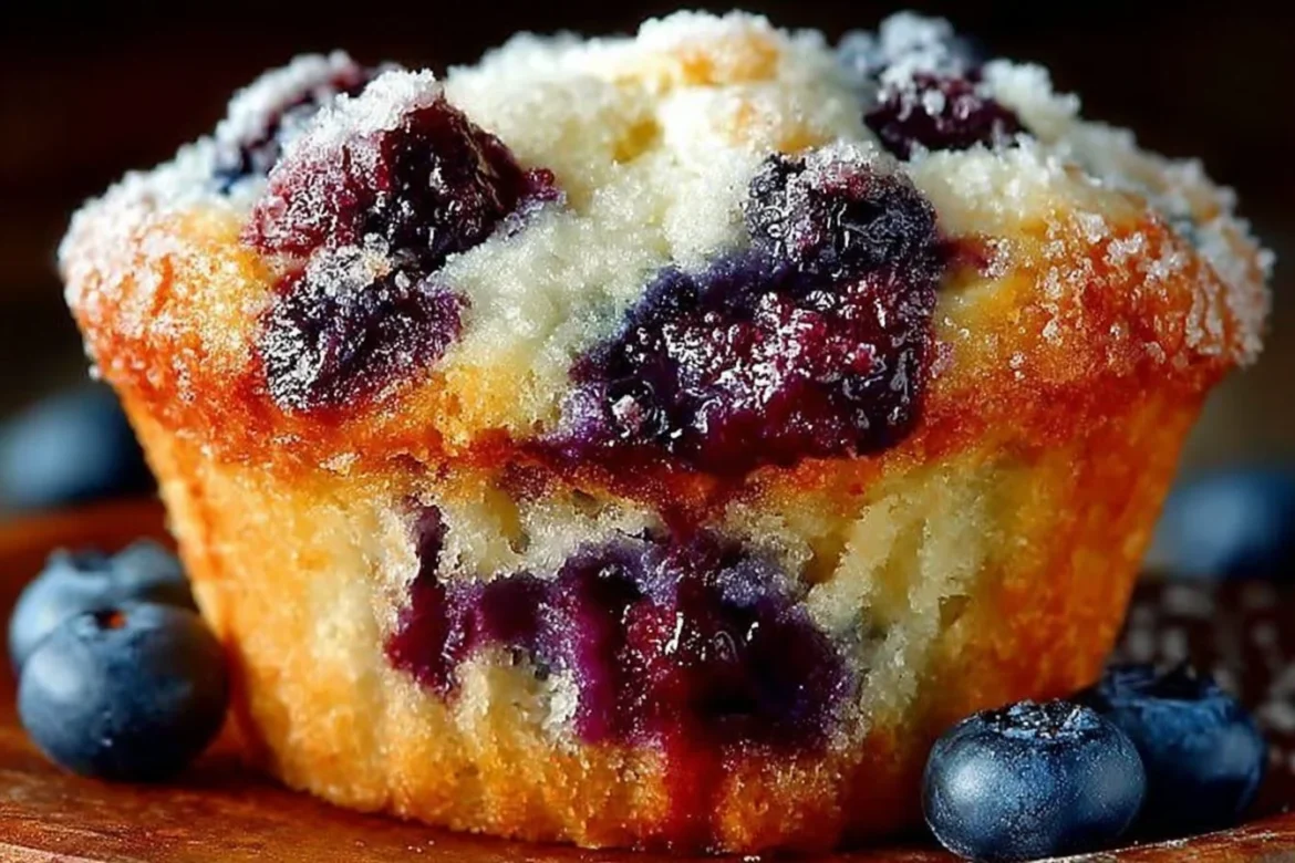 Delicious homemade blueberry muffins fresh out of the oven.