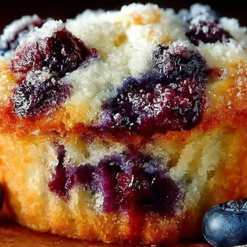 Delicious homemade blueberry muffins fresh out of the oven.